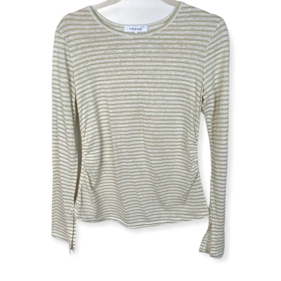 Frame Shirred Bell Sleeve Striped Linen T-Shirt Size Medium Tee LWTS059 Boho M - Picture 3 of 9